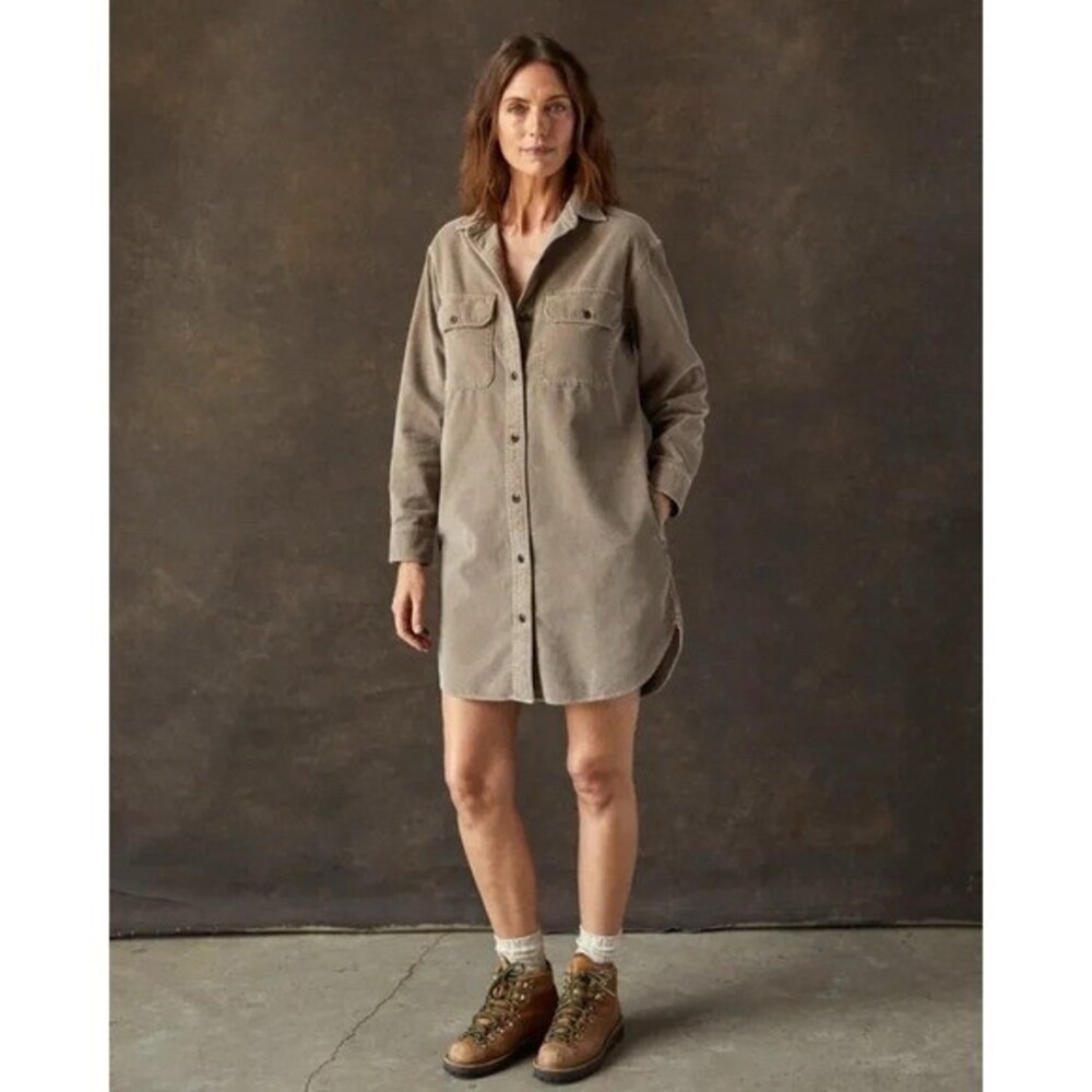 Outerknown Shirt Dress or Shacket Womens Beige Button Front Long Sleeve